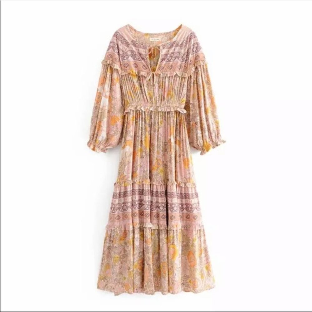 Long Sleeve Boho Floral Gypsy Print Maxi Dress - Picture 12 of 15